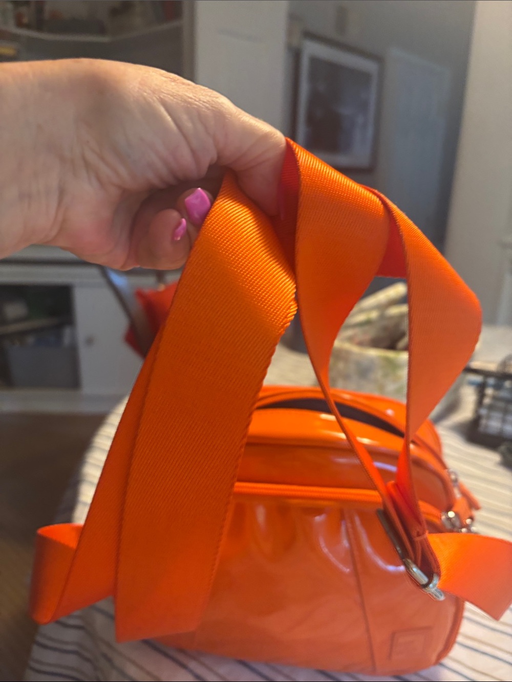 Glossy Orange Patent Crossbody Bag for Women - Picture 7 of 9